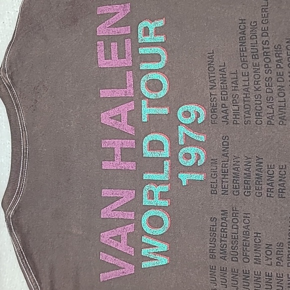 Licensed Band Merch Van Halen '79 World Tour Crew Neck Tee in Brown - NWOT - Picture 15 of 17